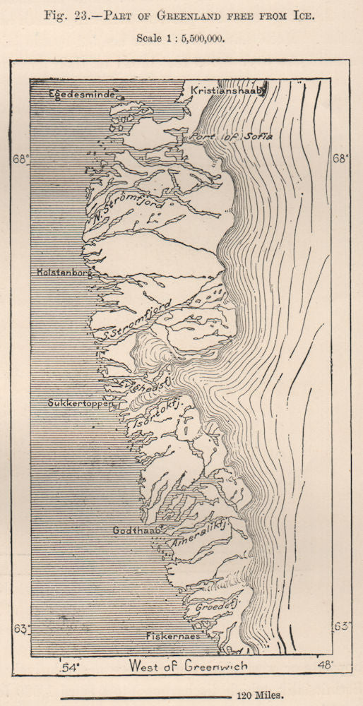 Part of Greenland free from Ice 1885 old antique vintage map plan chart
